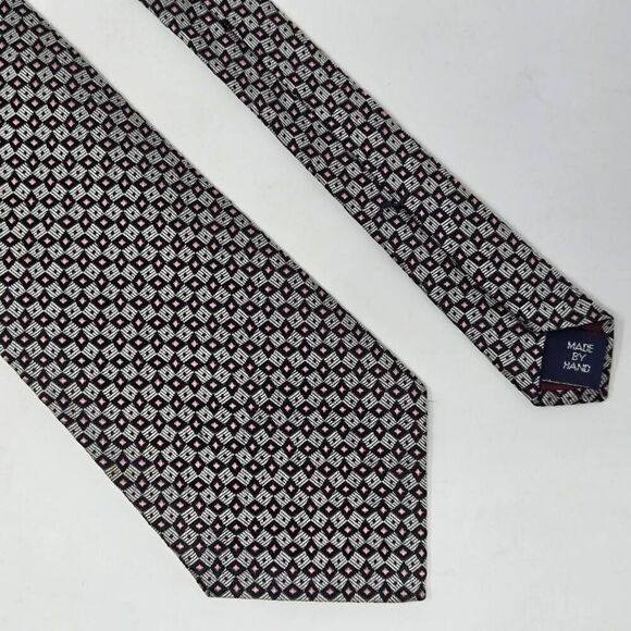 POLO RALPH LAUREN HAND MADE SILK TIE SILVER PINK DIAMOND CHECKER 3.5" X 57" - Picture 1 of 2